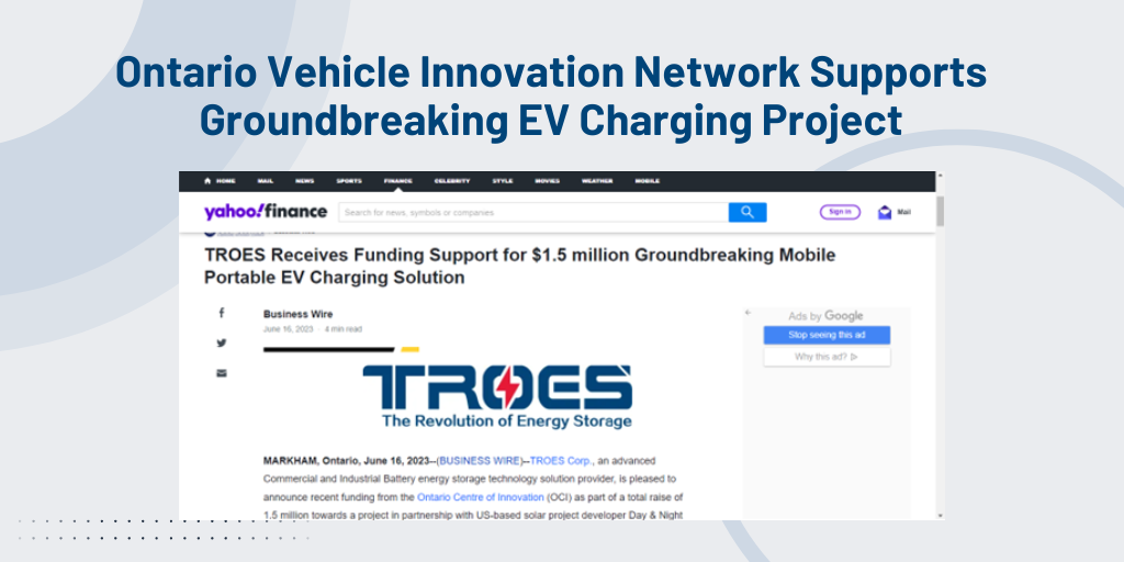 Ontario Vehicle Innovation Network Supports Groundbreaking EV Charging Project