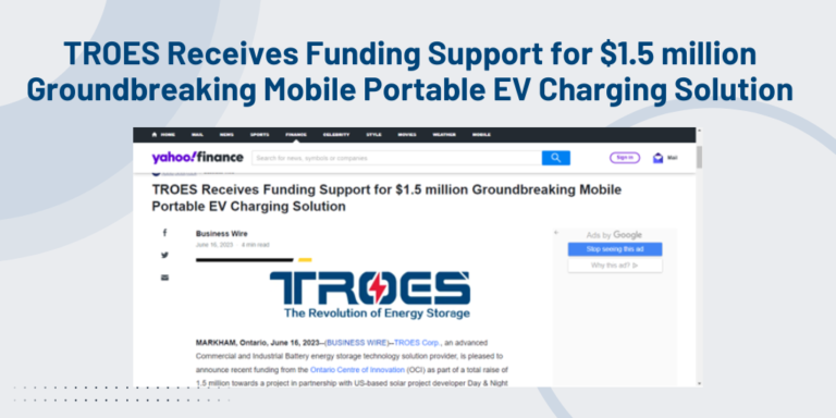 TROES Receives Funding Support for $1.5 million Groundbreaking Mobile Portable EV Charging Solution